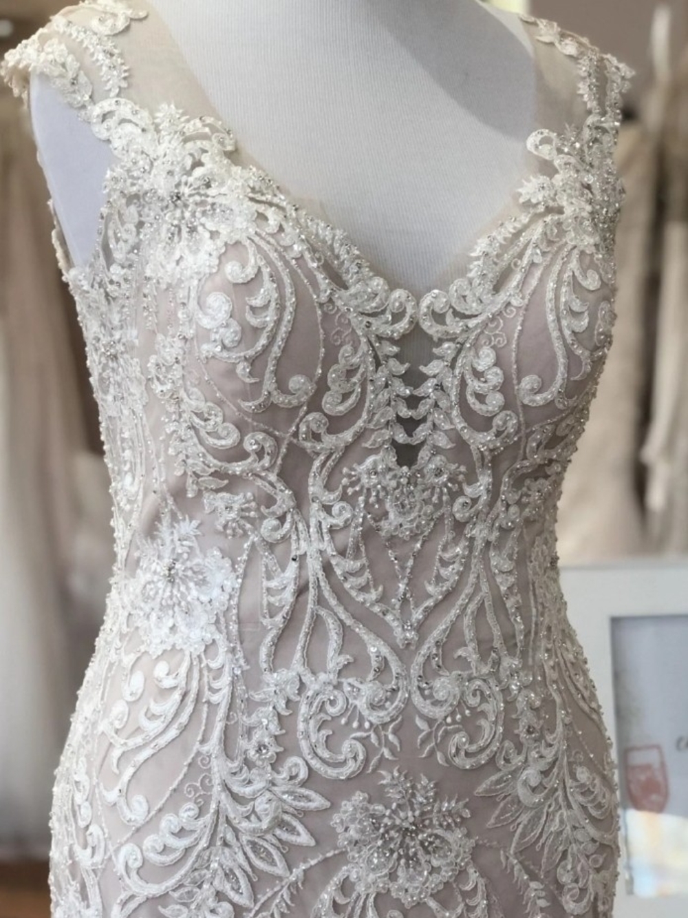 Allure Coutour C489 Ivory and Blush Embroidered Lace Wedding Dress Size 12 Nwot